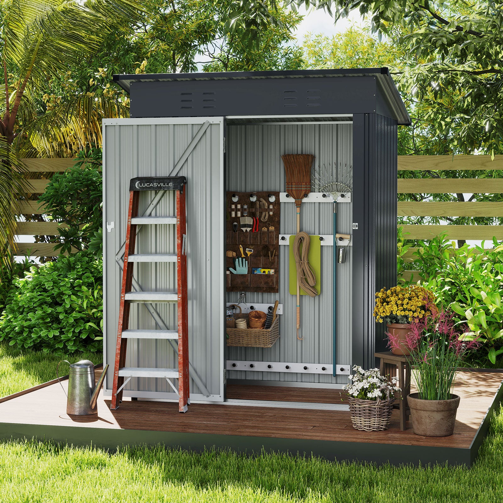 5 x 3 Feet Outdoor Storage Shed with Sloped Roof and Lockable Door, Gray Sheds & Outdoor Storage at Gallery Canada