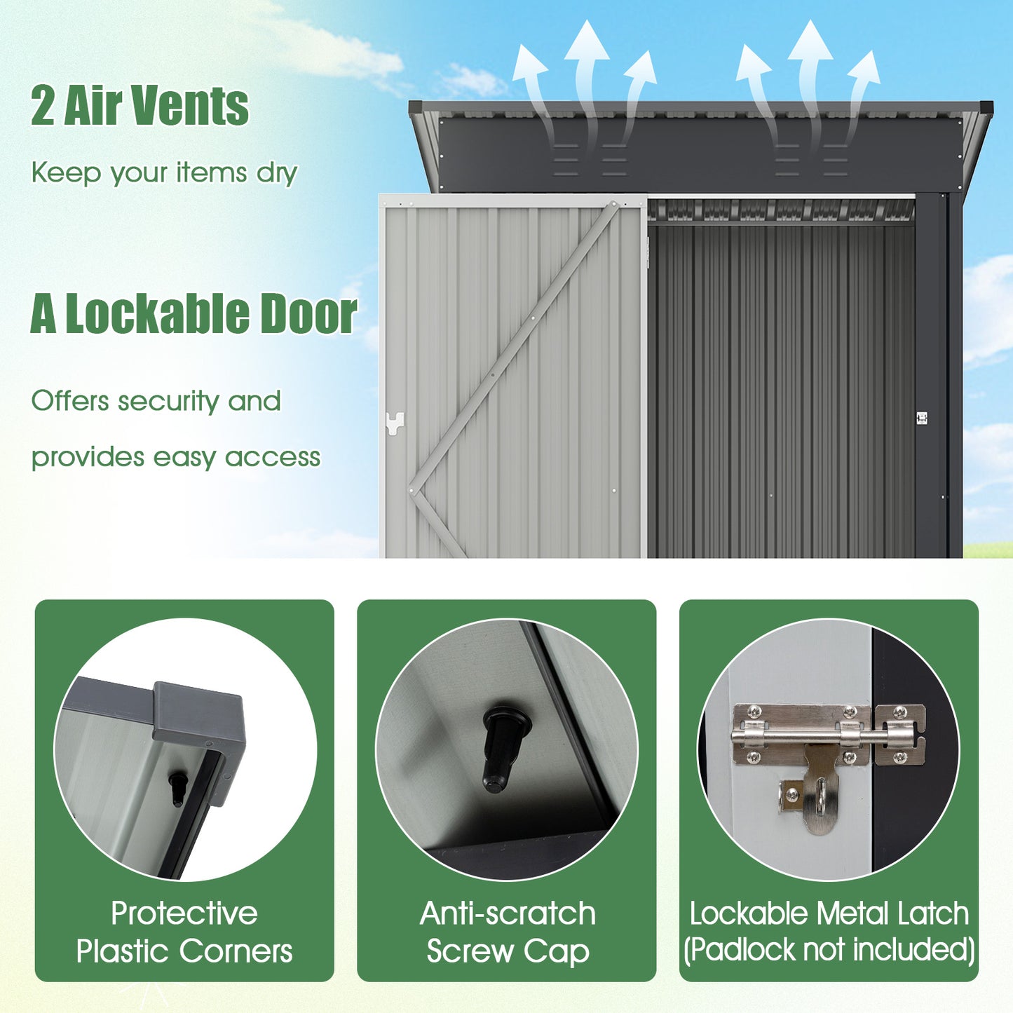 5 x 3 Feet Outdoor Storage Shed with Sloped Roof and Lockable Door, Gray Sheds & Outdoor Storage at Gallery Canada