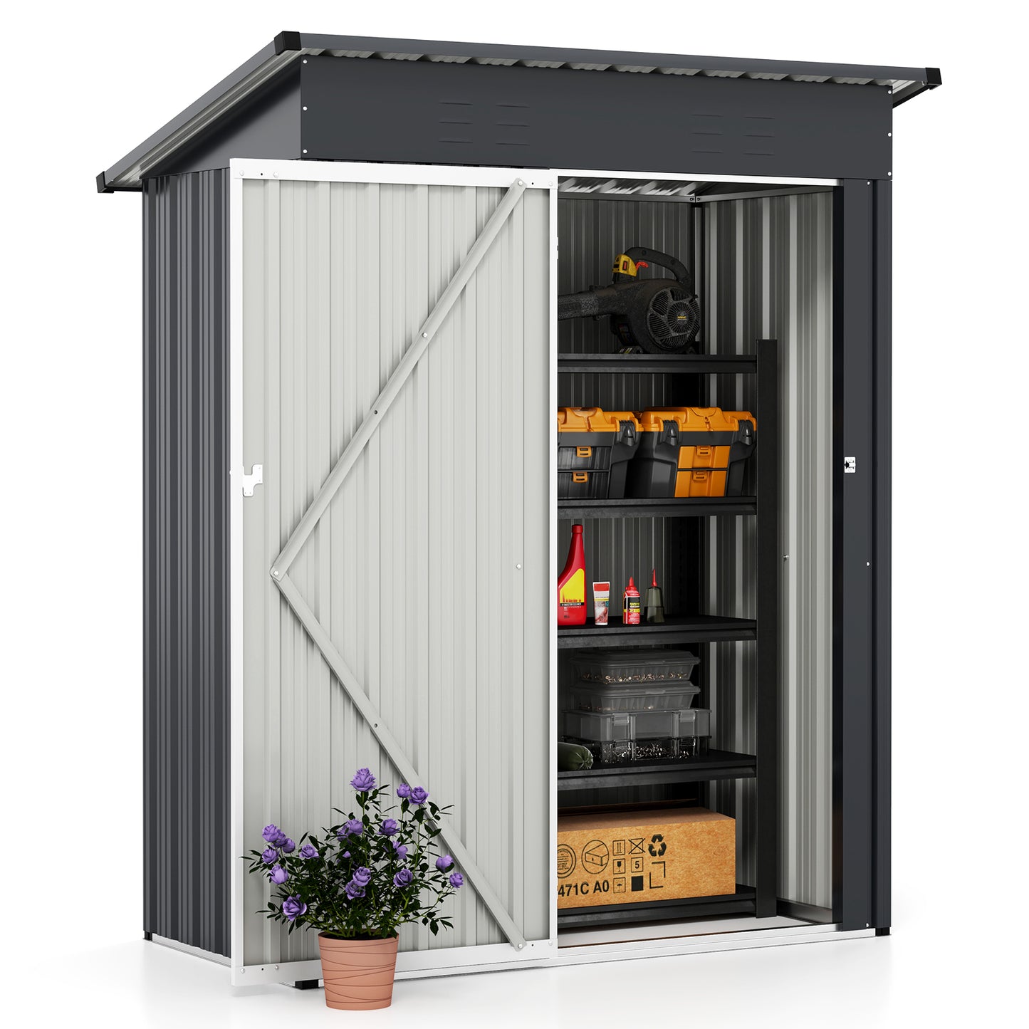 5 x 3 Feet Outdoor Storage Shed with Sloped Roof and Lockable Door, Gray Sheds & Outdoor Storage at Gallery Canada