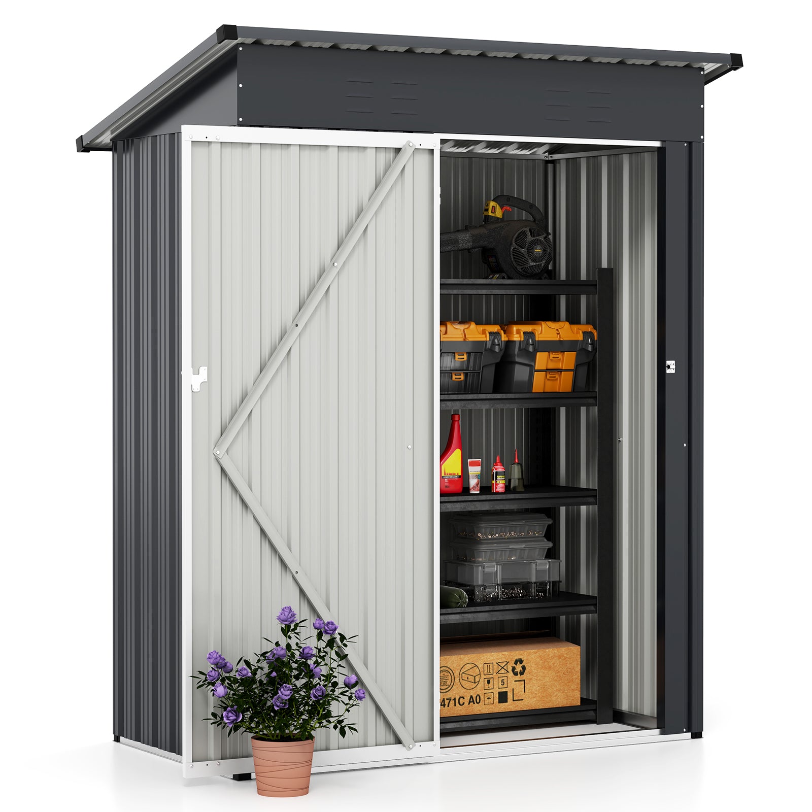 5 x 3 Feet Outdoor Storage Shed with Sloped Roof and Lockable Door, Gray Sheds & Outdoor Storage at Gallery Canada