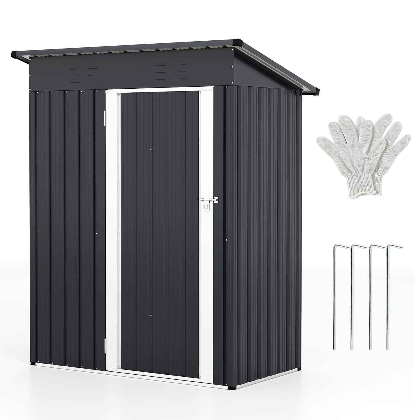 5 x 3 Feet Outdoor Storage Shed with Sloped Roof and Lockable Door, Gray Sheds & Outdoor Storage at Gallery Canada