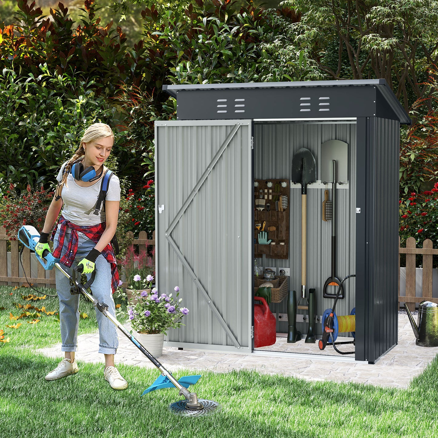 5 x 3 Feet Outdoor Storage Shed with Sloped Roof and Lockable Door, Gray Sheds & Outdoor Storage at Gallery Canada
