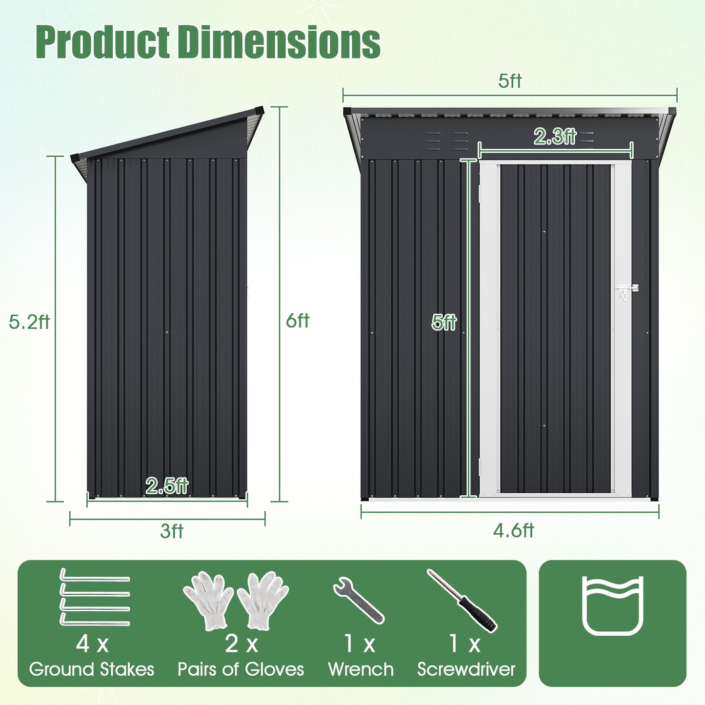 5 x 3 Feet Outdoor Storage Shed with Sloped Roof and Lockable Door, Gray Sheds & Outdoor Storage at Gallery Canada