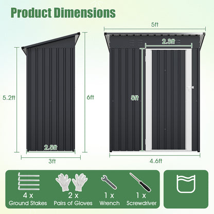 5 x 3 Feet Outdoor Storage Shed with Sloped Roof and Lockable Door, Gray Sheds & Outdoor Storage at Gallery Canada