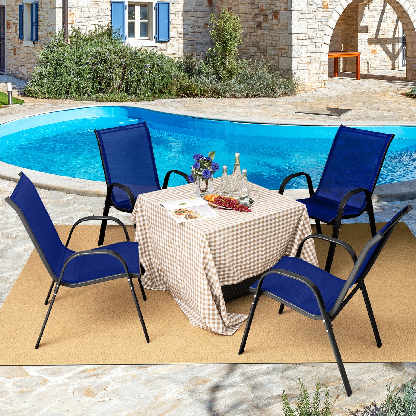 Ensemble de 4 chaises de patio empilables, marine