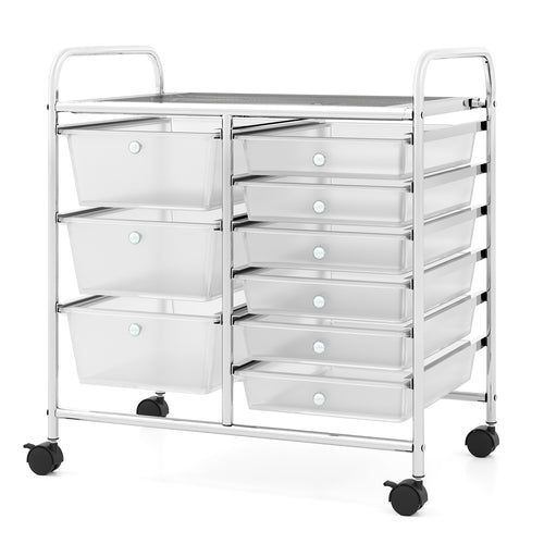 9-Drawer Rolling Storage Cart with Colorful Drawers and Metal Frame, Transparent