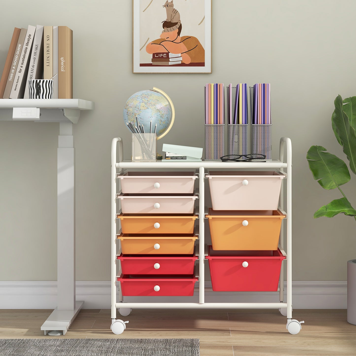 9-Drawer Rolling Storage Cart with Colorful Drawers and Metal Frame, Macaron Multicolor File Cabinets at Gallery Canada