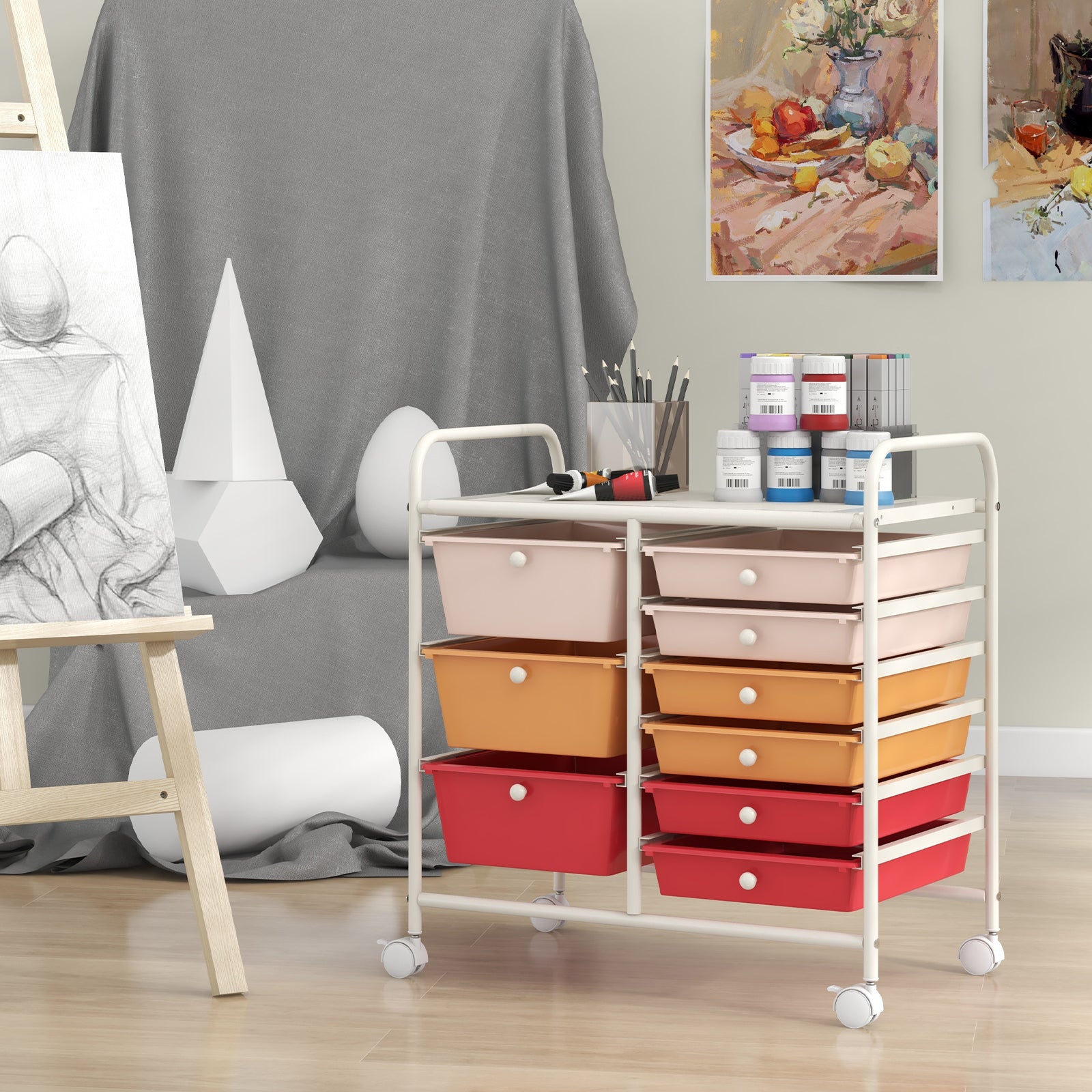 9-Drawer Rolling Storage Cart with Colorful Drawers and Metal Frame, Macaron Multicolor File Cabinets at Gallery Canada
