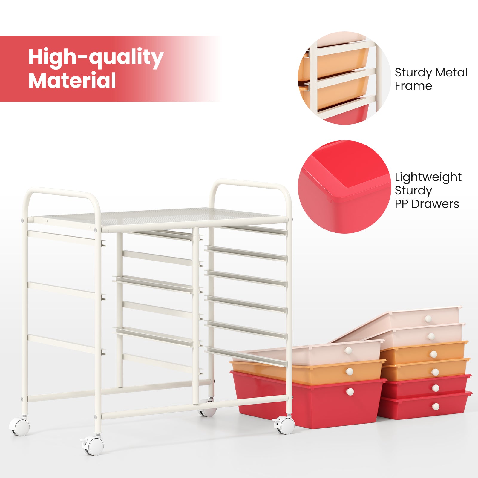 9-Drawer Rolling Storage Cart with Colorful Drawers and Metal Frame, Macaron Multicolor File Cabinets at Gallery Canada