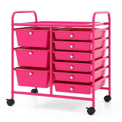 9-Drawer Rolling Storage Cart, Metal Frame, Light Pink File Cabinets at Gallery Canada