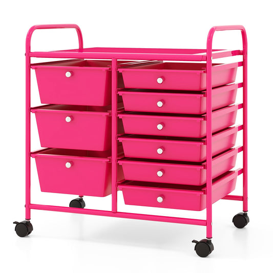 9-Drawer Rolling Storage Cart, Metal Frame, Light Pink File Cabinets Light Pink at Gallery Canada