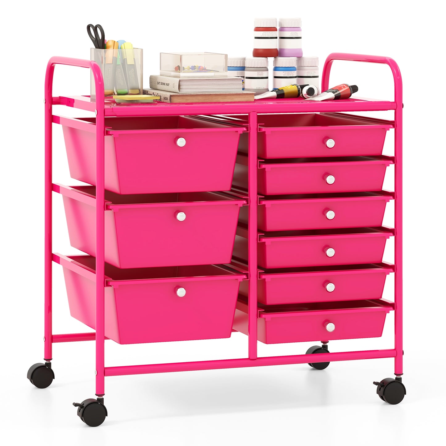 9-Drawer Rolling Storage Cart, Metal Frame, Light Pink File Cabinets at Gallery Canada
