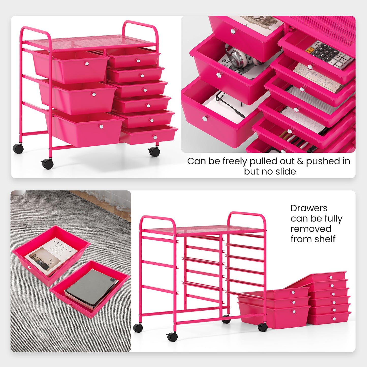 9-Drawer Rolling Storage Cart, Metal Frame, Light Pink File Cabinets at Gallery Canada
