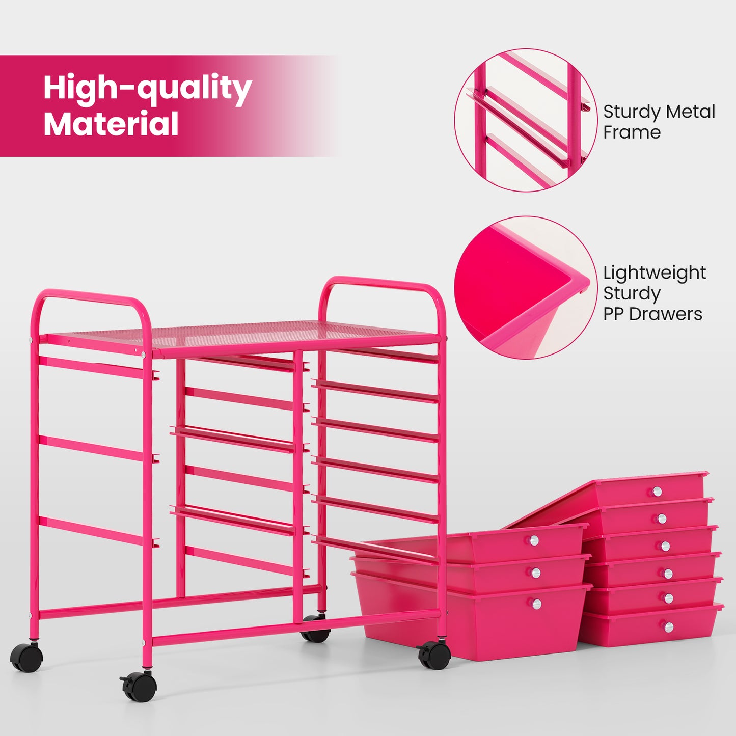 9-Drawer Rolling Storage Cart, Metal Frame, Light Pink File Cabinets at Gallery Canada