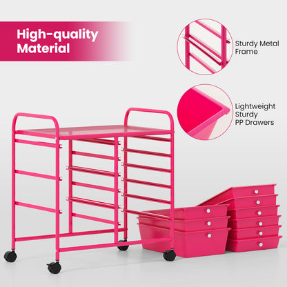 9-Drawer Rolling Storage Cart, Metal Frame, Light Pink File Cabinets at Gallery Canada