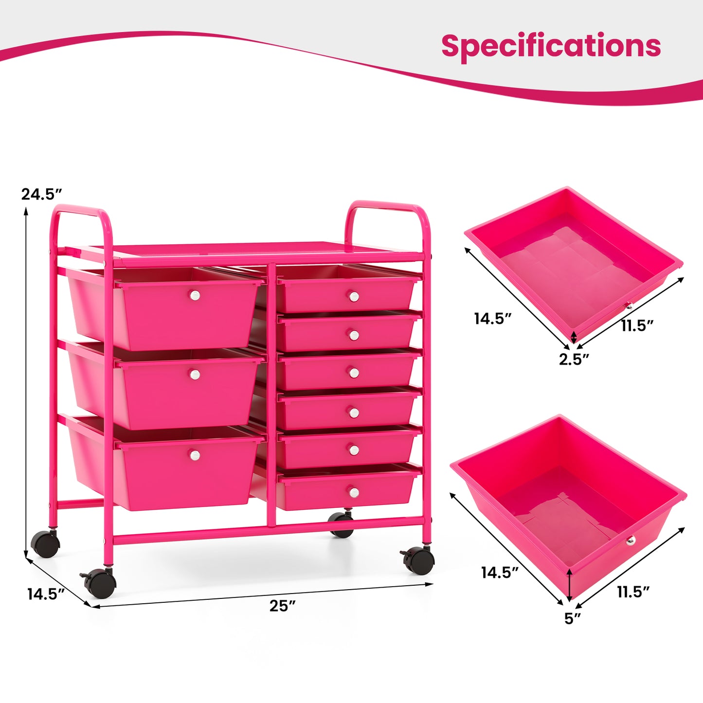 9-Drawer Rolling Storage Cart, Metal Frame, Light Pink File Cabinets at Gallery Canada