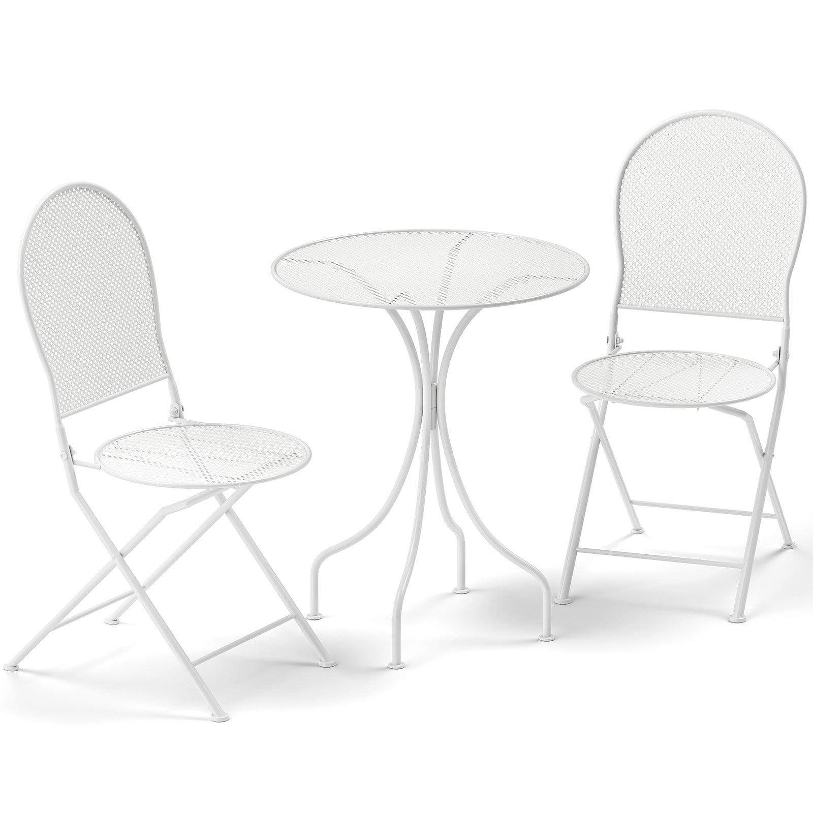 3 Piece Metal Bistro Patio Round Table and 2 Folding Chairs Set, White Patio Dining Sets at Gallery Canada
