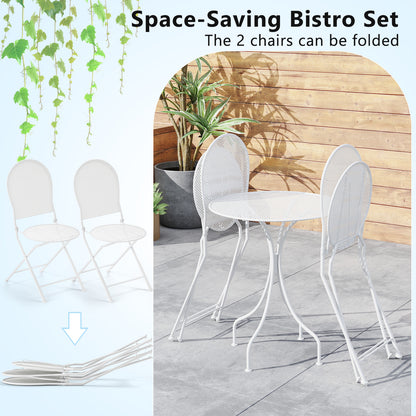 3 Piece Metal Bistro Patio Round Table and 2 Folding Chairs Set, White Patio Dining Sets at Gallery Canada