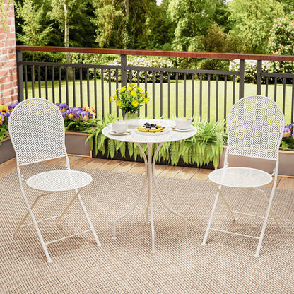 3 Piece Metal Bistro Patio Round Table and 2 Folding Chairs Set, White Patio Dining Sets at Gallery Canada