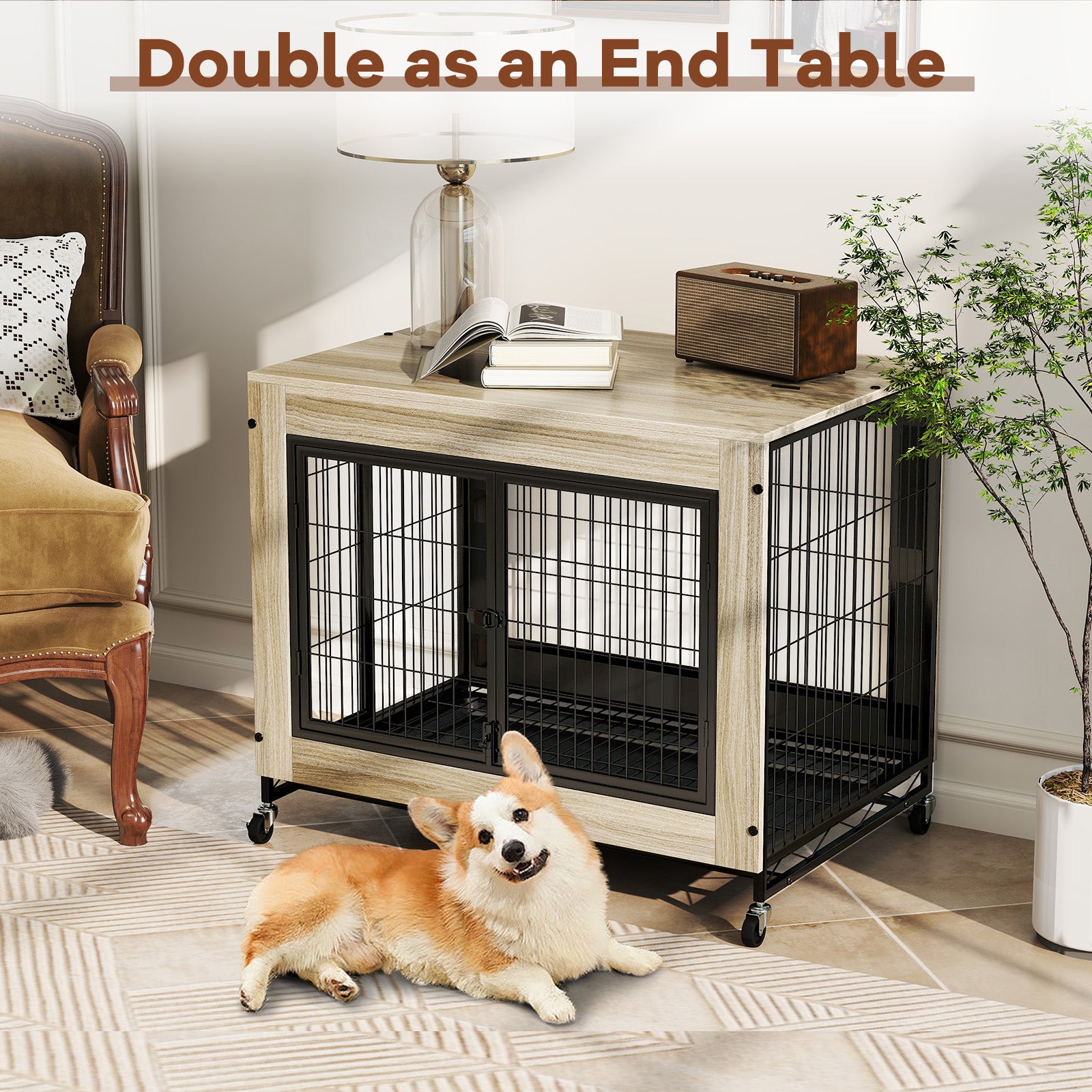 Industrial Dog Kennel with Flip-up Top 3 Lockable Doors and Removable Tray, Gray Dog Kennels at Gallery Canada