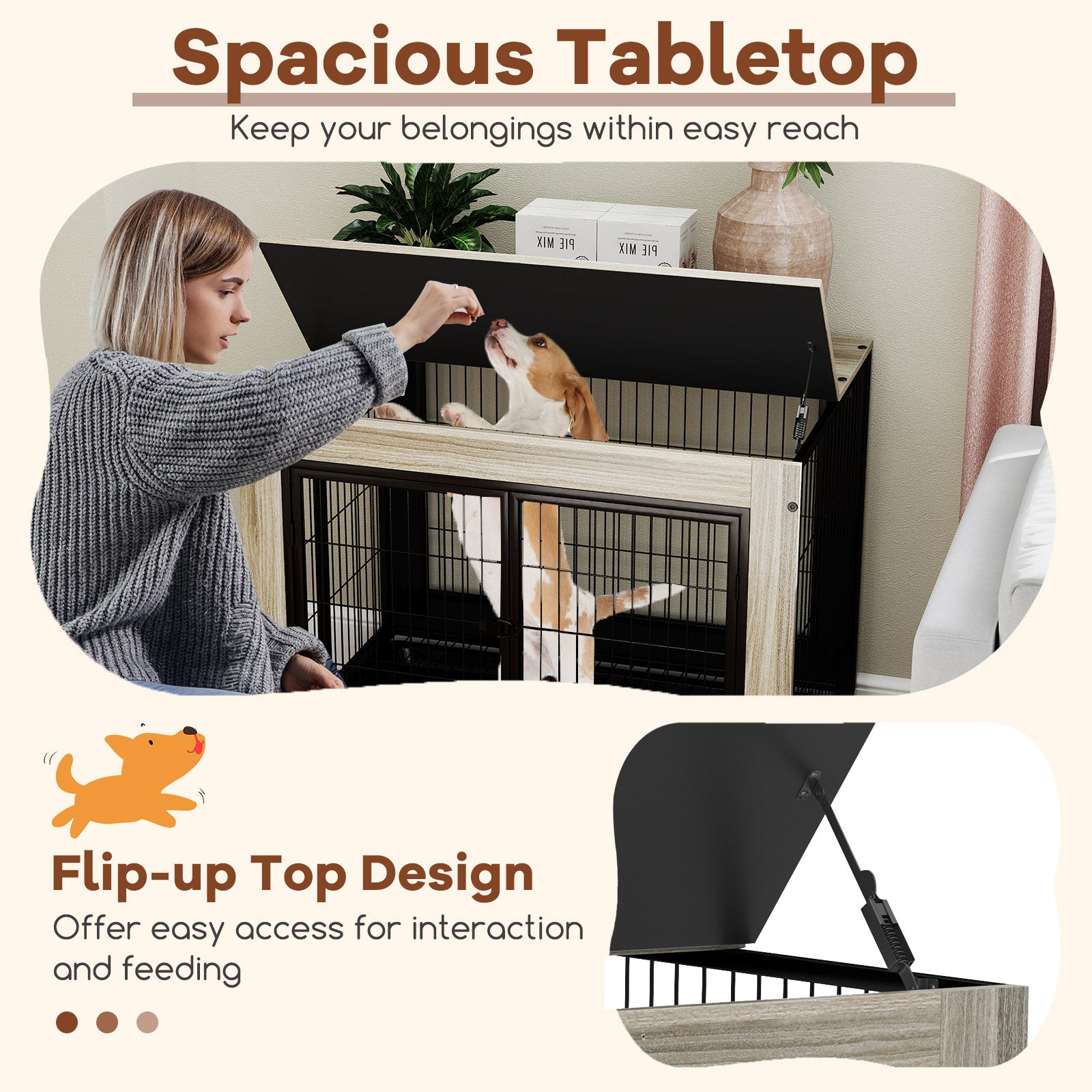 Industrial Dog Kennel with Flip-up Top 3 Lockable Doors and Removable Tray, Gray Dog Kennels at Gallery Canada