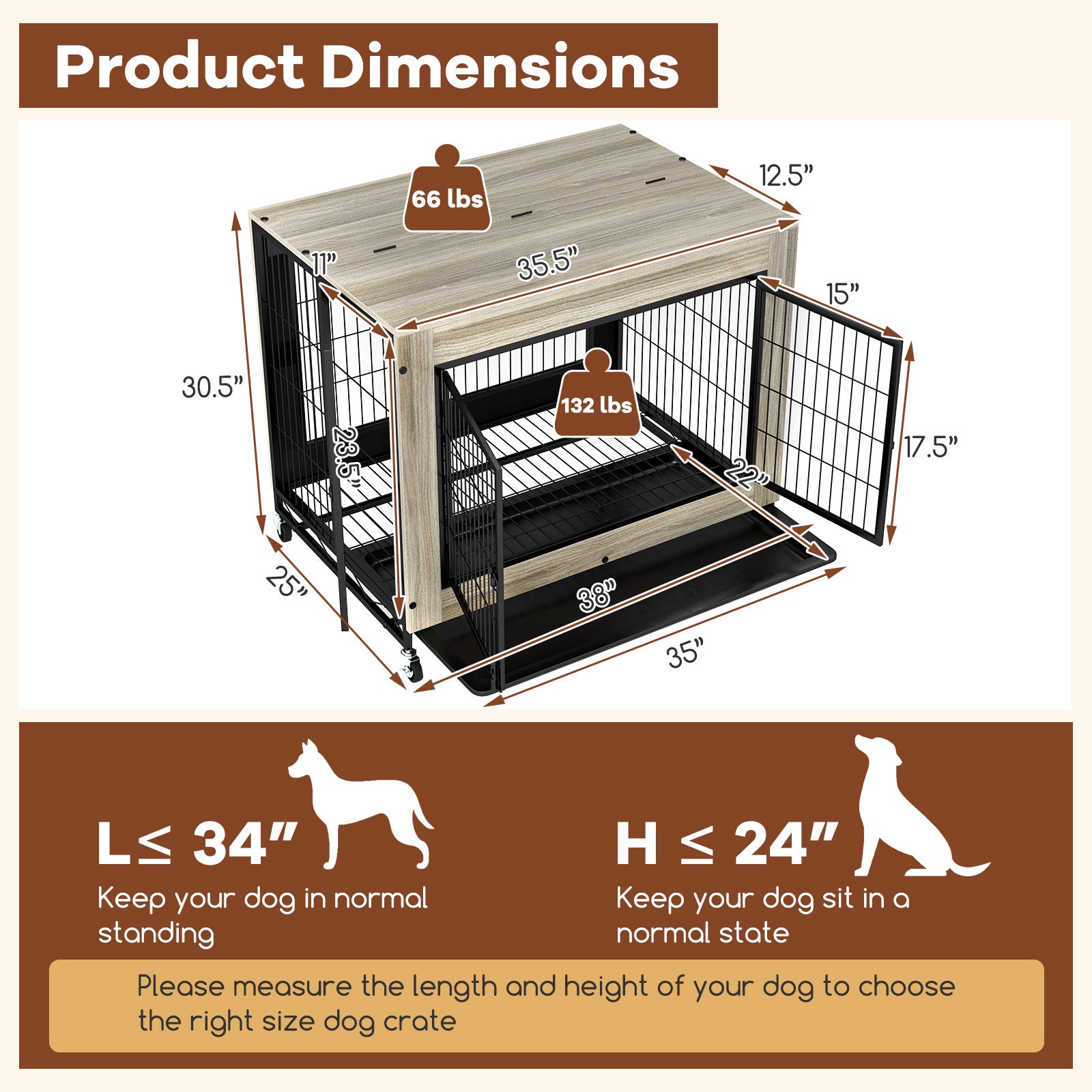Industrial Dog Kennel with Flip-up Top 3 Lockable Doors and Removable Tray, Gray Dog Kennels at Gallery Canada