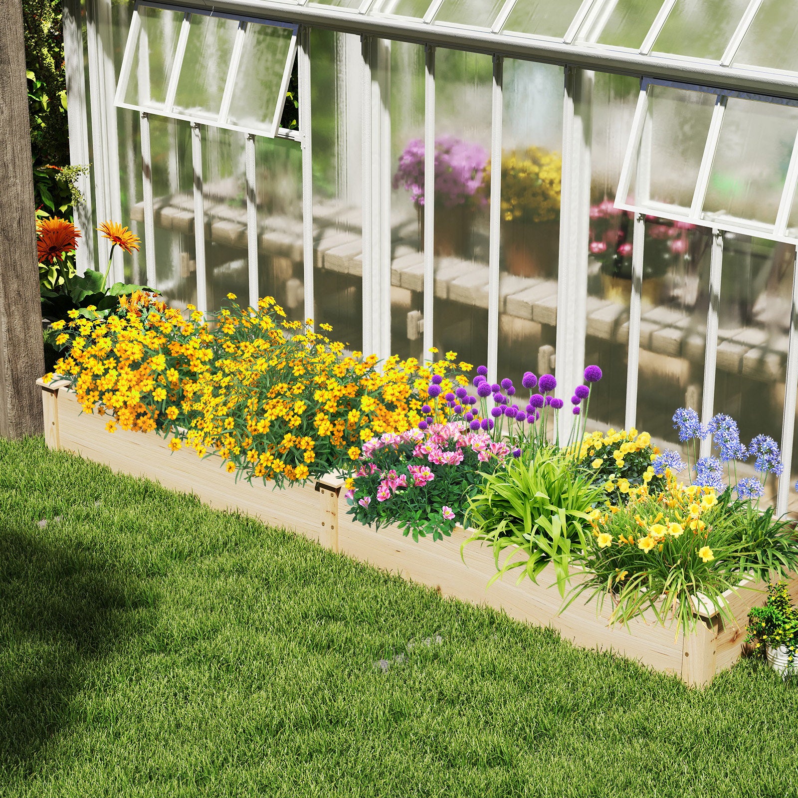 Wooden Raised Garden Bed with 2 Planter Boxes and Dividers, Natural Raised Garden Beds at Gallery Canada