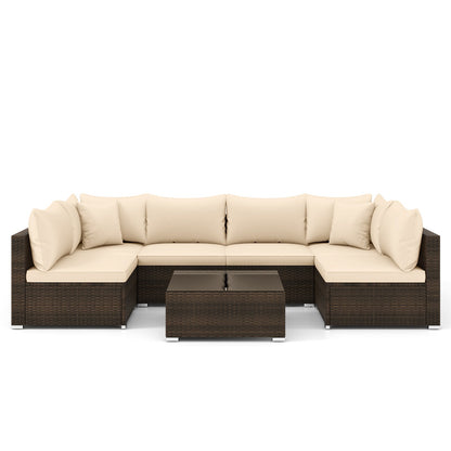7 Pieces Patio Rattan Furniture Set with Sectional Sofa Cushions, Beige Outdoor Sectionals at Gallery Canada
