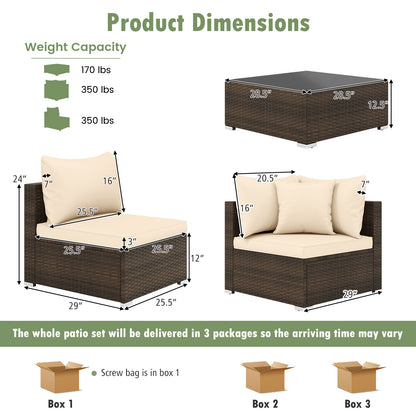 7 Pieces Patio Rattan Furniture Set with Sectional Sofa Cushions, Beige Outdoor Sectionals at Gallery Canada