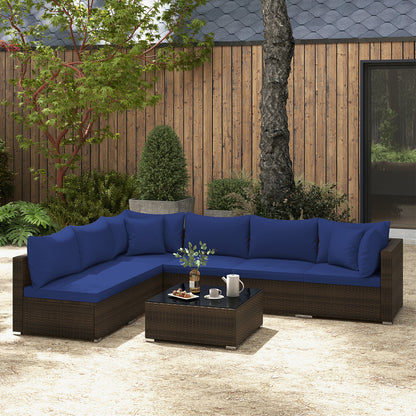 7 Pieces Patio Rattan Furniture Set with Sectional Sofa Cushions, Navy Outdoor Sectionals at Gallery Canada
