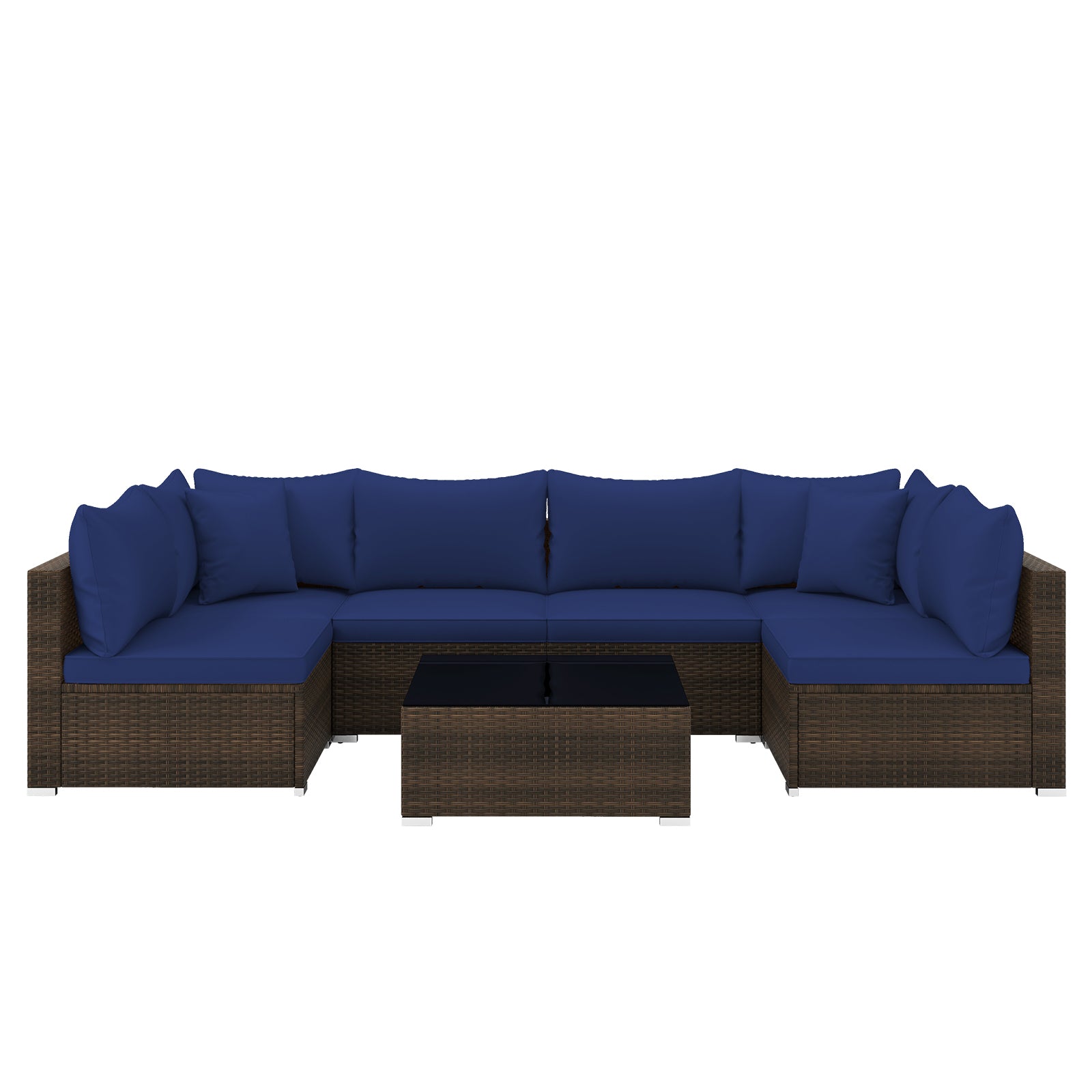 7 Pieces Patio Rattan Furniture Set with Sectional Sofa Cushions, Navy Outdoor Sectionals at Gallery Canada