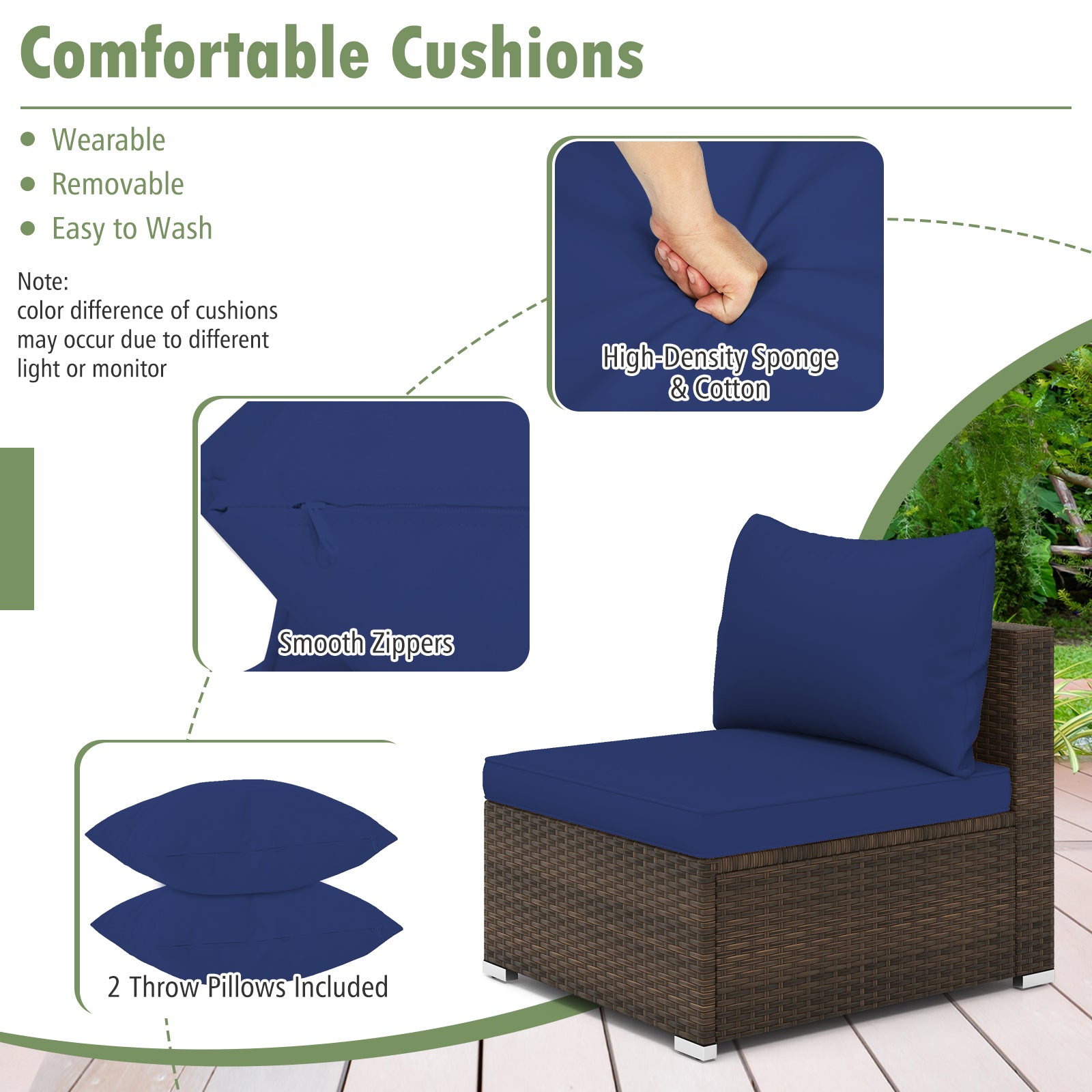 7 Pieces Patio Rattan Furniture Set with Sectional Sofa Cushions, Navy Outdoor Sectionals at Gallery Canada