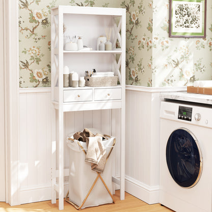 Over the Toilet Storage Rack Tall with Drawers Shelves and Adjustable Bottom Bar, White Bathroom Etagere at Gallery Canada