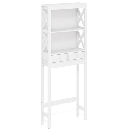 Over the Toilet Storage Rack Tall with Drawers Shelves and Adjustable Bottom Bar, White Bathroom Etagere at Gallery Canada