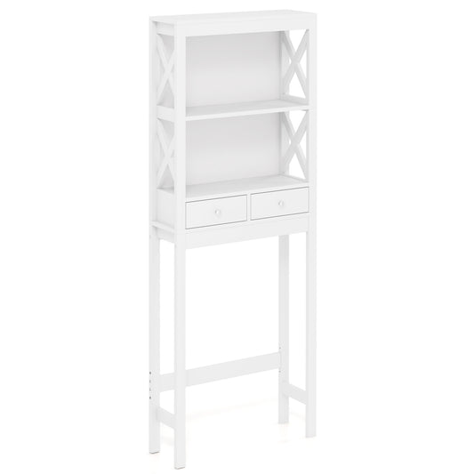 Over the Toilet Storage Rack Tall with Drawers Shelves and Adjustable Bottom Bar, White Bathroom Etagere White at Gallery Canada