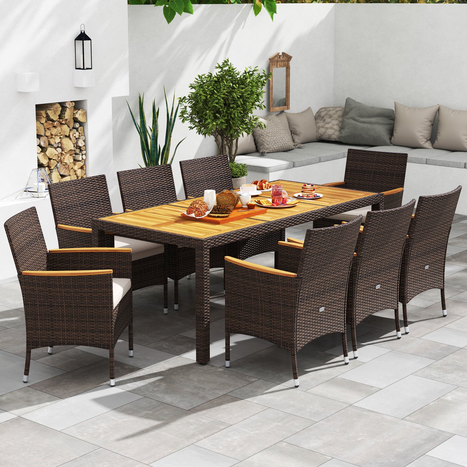 9 Piece Outdoor Dining Set with Acacia Wood Table Top, Beige Patio Dining Sets at Gallery Canada