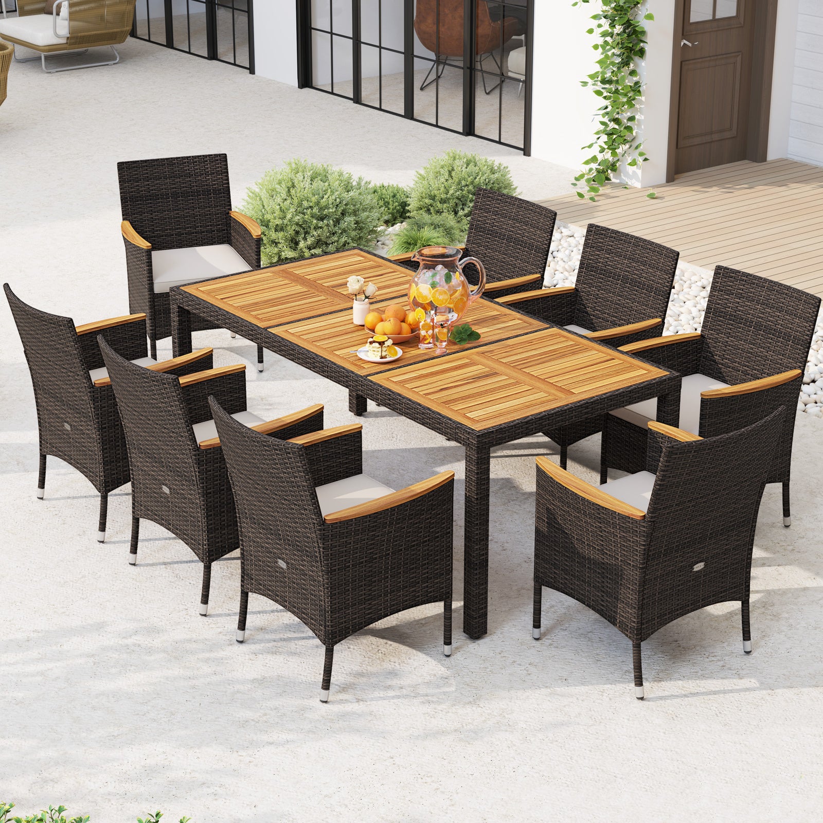 9 Piece Outdoor Dining Set with Acacia Wood Table Top, Beige Patio Dining Sets at Gallery Canada
