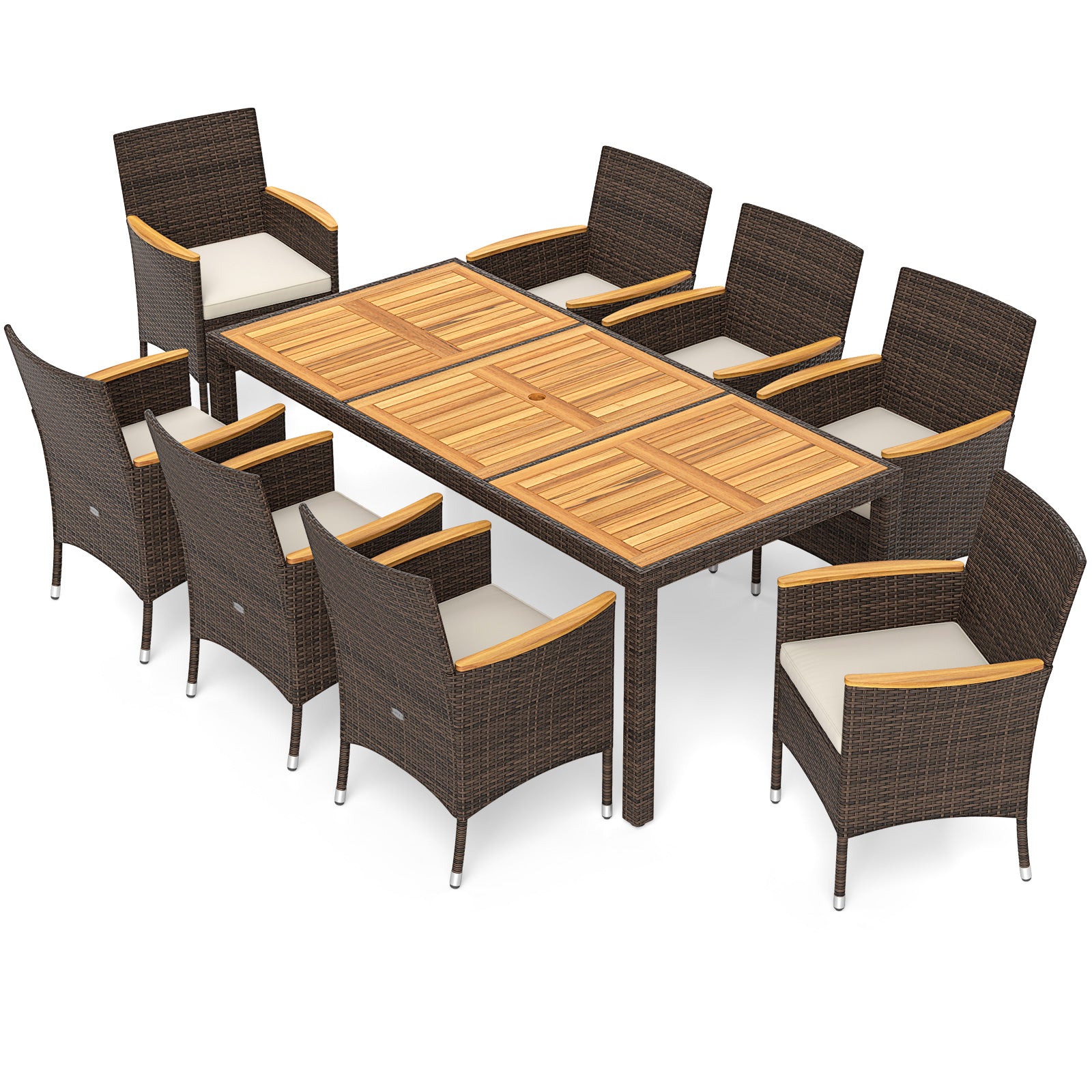 9 Piece Outdoor Dining Set with Acacia Wood Table Top, Beige Patio Dining Sets at Gallery Canada