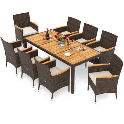 9 Piece Outdoor Dining Set with Acacia Wood Table Top, Beige Patio Dining Sets at Gallery Canada
