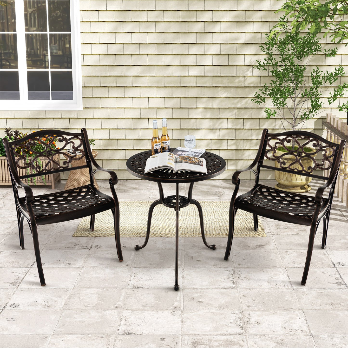 Cast Aluminum Dining Chairs Set of 2 with Patio Chairs Armrests Flower Pattern, Bronze Patio Dining Chairs at Gallery Canada