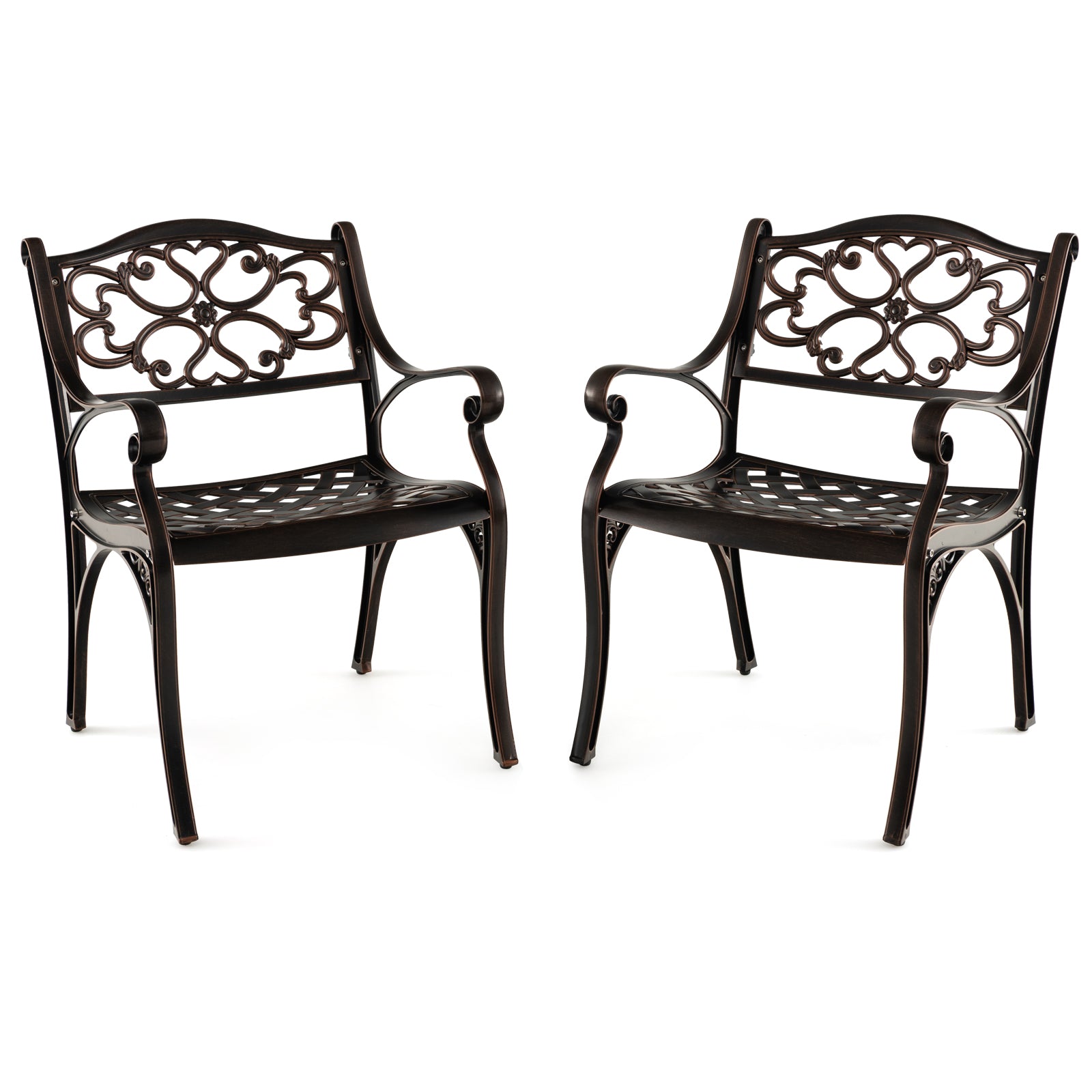 Cast Aluminum Dining Chairs Set Of 2, With Armrests Flower Pattern, Bronze Patio Dining Chairs Bronze at Gallery Canada