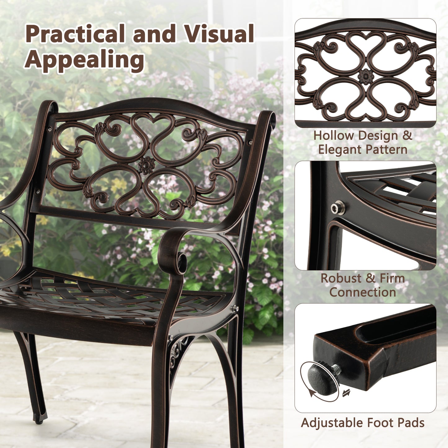 Cast Aluminum Dining Chairs Set of 2 with Patio Chairs Armrests Flower Pattern, Bronze Patio Dining Chairs at Gallery Canada
