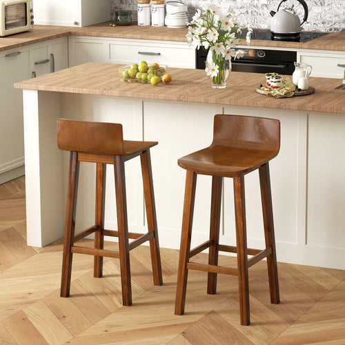 29 Inch Wood Bar Stools Set of 2 with Solid Back and Seat, Walnut