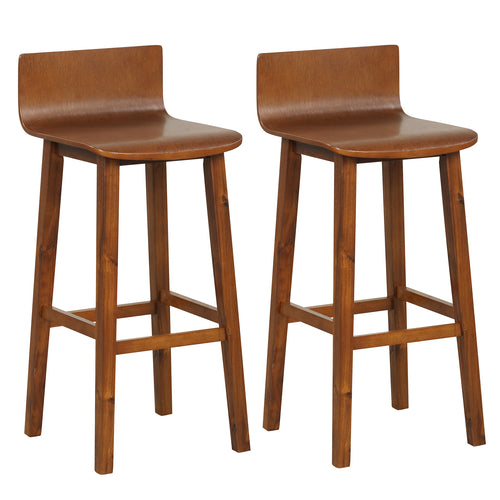 29 Inch Wood Bar Stools Set of 2 with Solid Back and Seat, Walnut