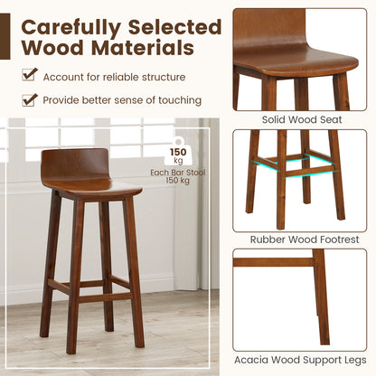 29 Inch Wood Bar Stools Set of 2 with Solid Back and Seat, Walnut Bar Stools at Gallery Canada