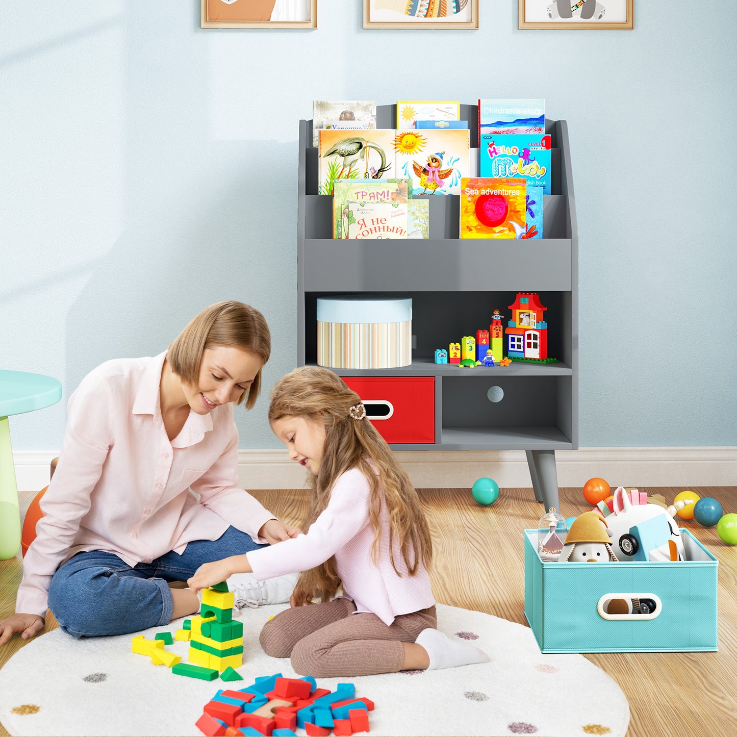 Kids Bookshelf with Open Compartment for Toddlers 3+ Years Old, Gray Kids Storage at Gallery Canada