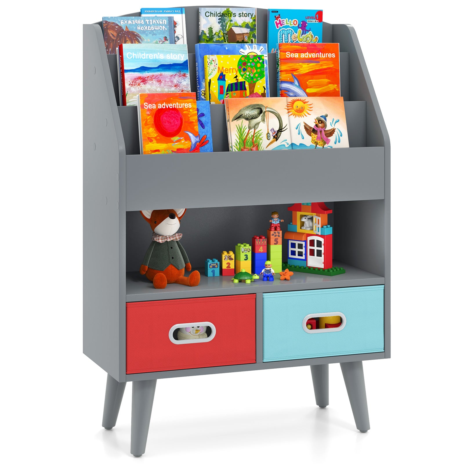 Kids Bookshelf with Open Compartment for Toddlers 3+ Years Old, Gray Kids Storage Gray at Gallery Canada