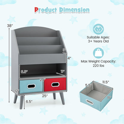 Kids Bookshelf with Open Compartment for Toddlers 3+ Years Old, Gray Kids Storage at Gallery Canada