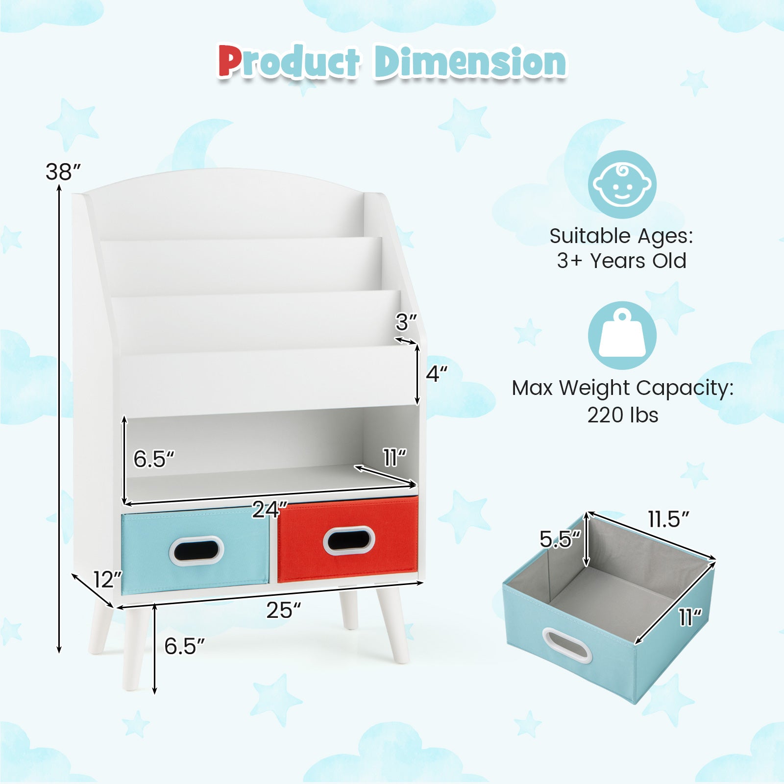 Kids Bookshelf with Open Compartment for Toddlers 3+ Years Old, White Kids Storage at Gallery Canada