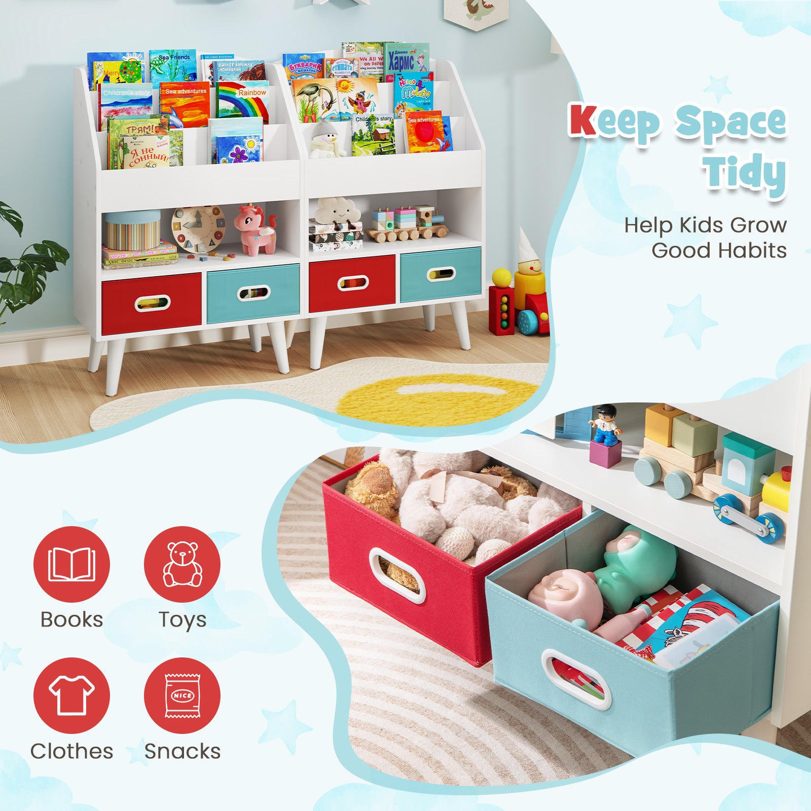 Kids Bookshelf with Open Compartment for Toddlers 3+ Years Old, White Kids Storage at Gallery Canada